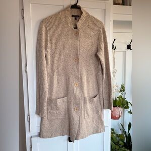 Eileen Fisher Woman Small Beige Angora Wool Silk Blend Cardigan Sweater Pockets